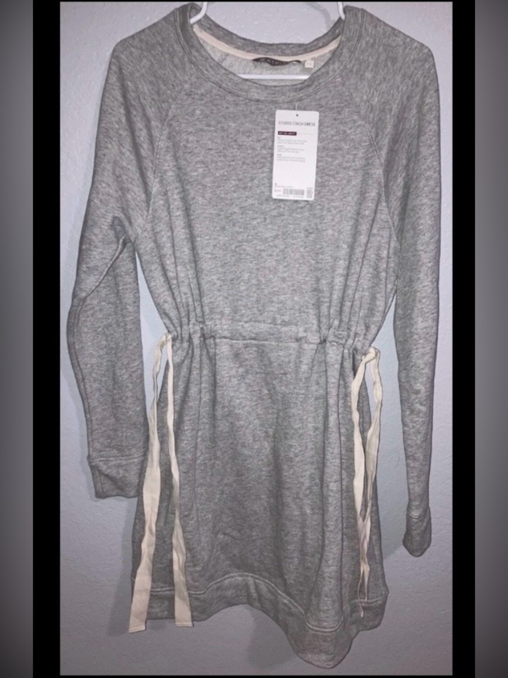 Athleta Studio Cinch Dress Heather Gray Waist French Terry Athleisure Size S NWT